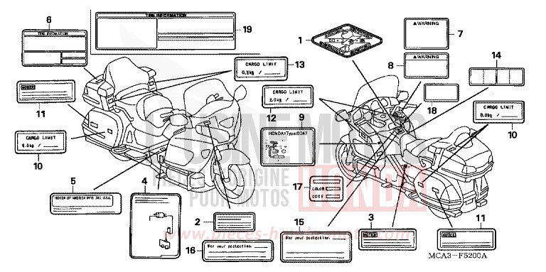 ETIQUETTE DE PRECAUTIONS (GL1800A1/A2/A3/A4/A5) (GL18006) de Gold Wing PEARL APOLLO BLUE (PB304) de 2001